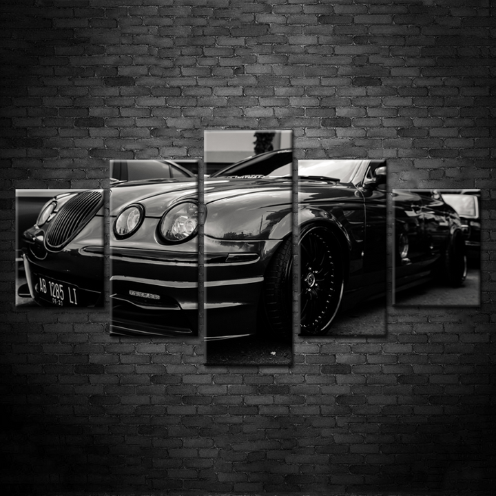 5 Stück Schwarz 3 Scheinwerfer Alte Vintage Auto - Leinwand Wandkunst Gemälde