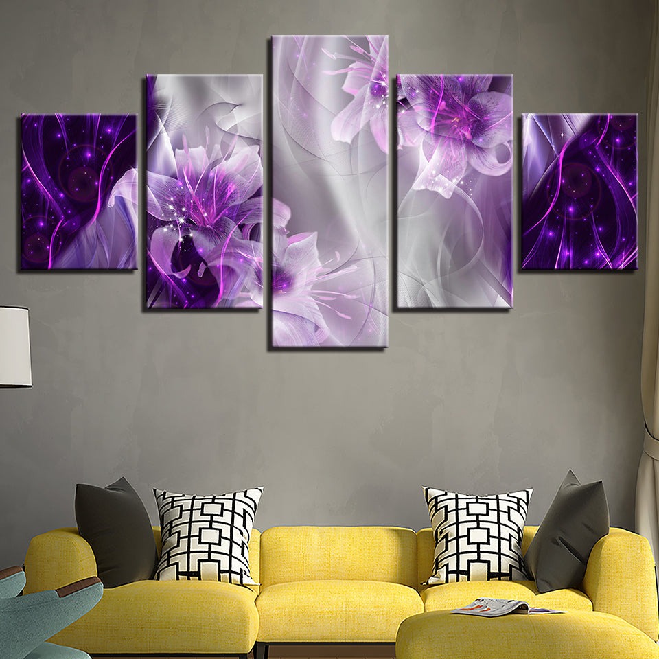 Fantasy Purple Lilien 5 Stück - Leinwand Wandkunst Gemälde