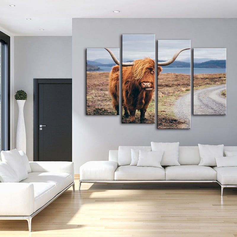 4-teilige schöne braune Kuh - Canvas Wandkunst Gemälde | Karnz