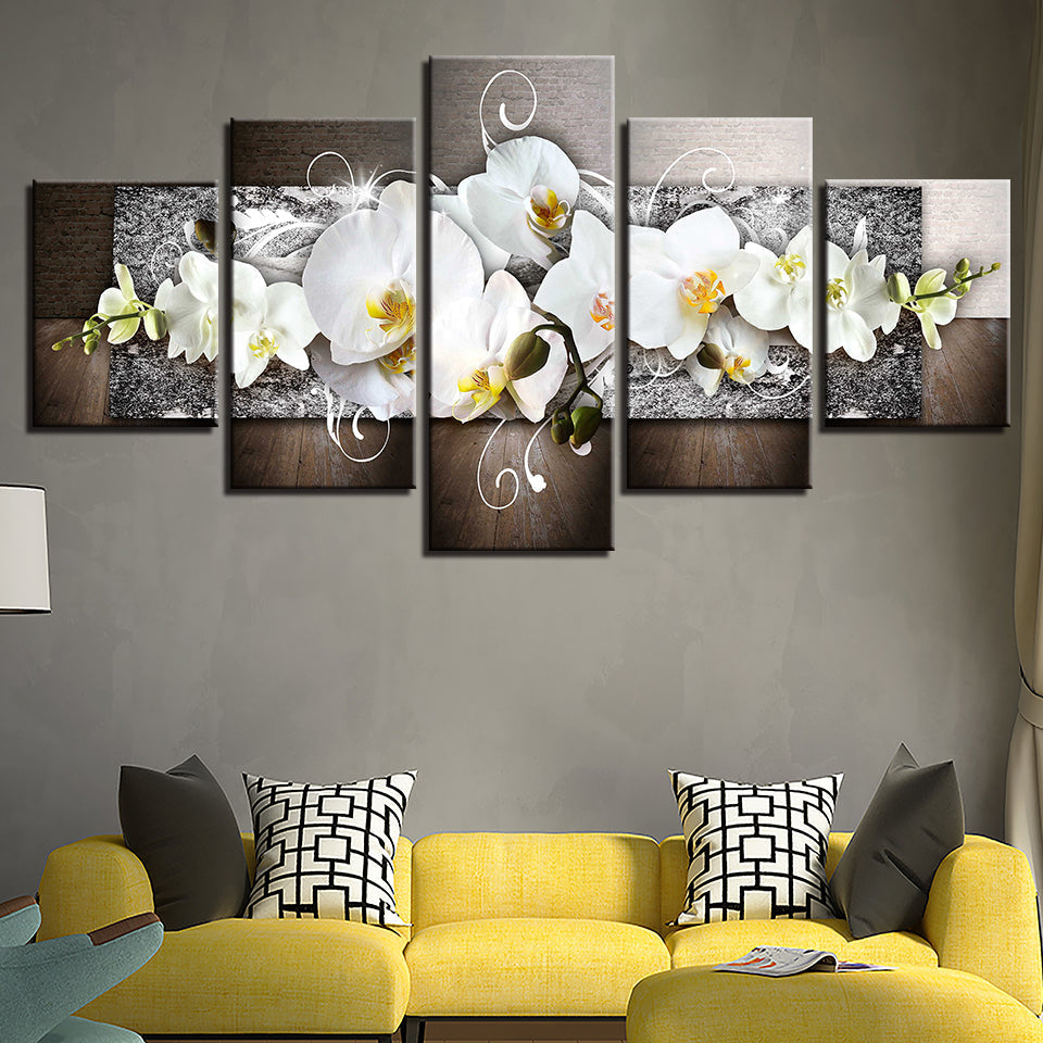 Strahlend weiße Orchideen, 5-teiliges Leinwandbild