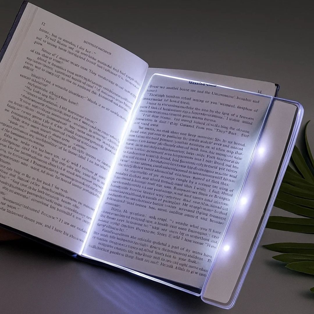 PageGlow | Flache LED Buchleuchte – Vollseitige blendfreie Beleuchtung – Schlankes tragbares Design – Augenschutz für Reisende und Leser im Bett Karnz