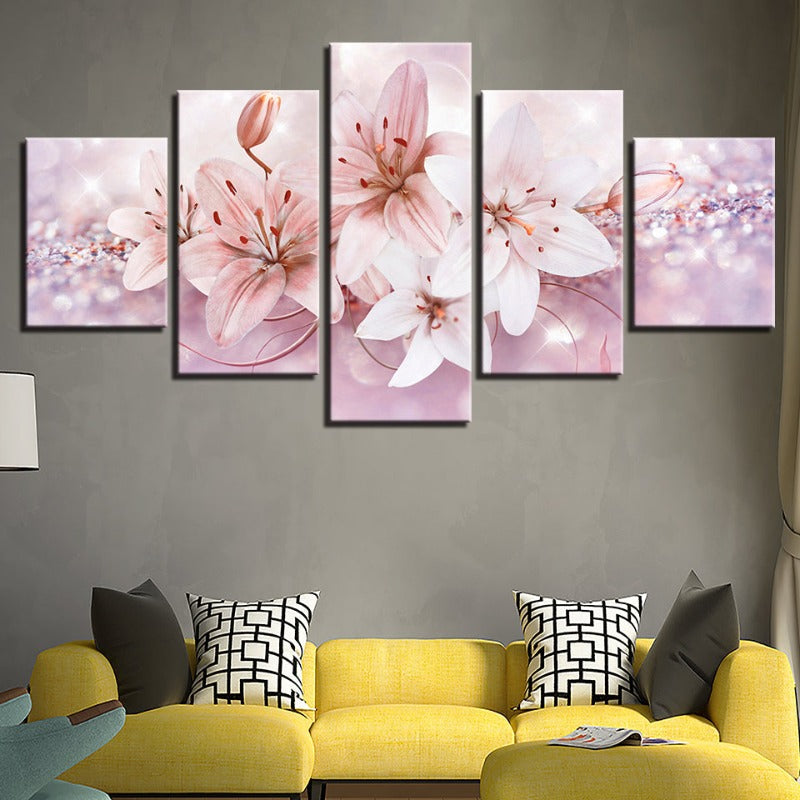 5-teiliges Rot- und Weißes Ombre Blumen - Leinwand Wandkunst Gemälde