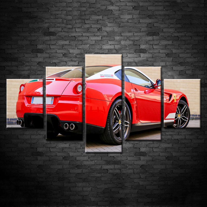 5-teiliges Rückansicht Rot Klassischer Wagen - Leinwand Wandkunst Gemälde