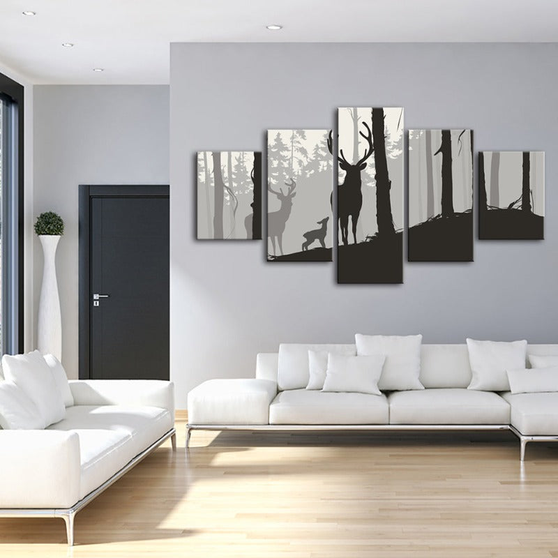 5-teiliges Silhouette Reh Familie - Leinwand Wandkunst Malerei