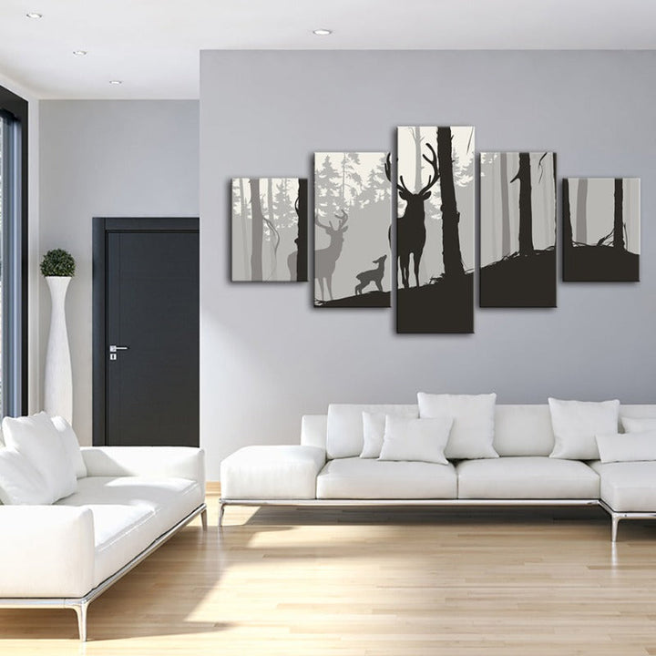 5-teiliges Silhouette Reh Familie - Leinwand Wandkunst Malerei