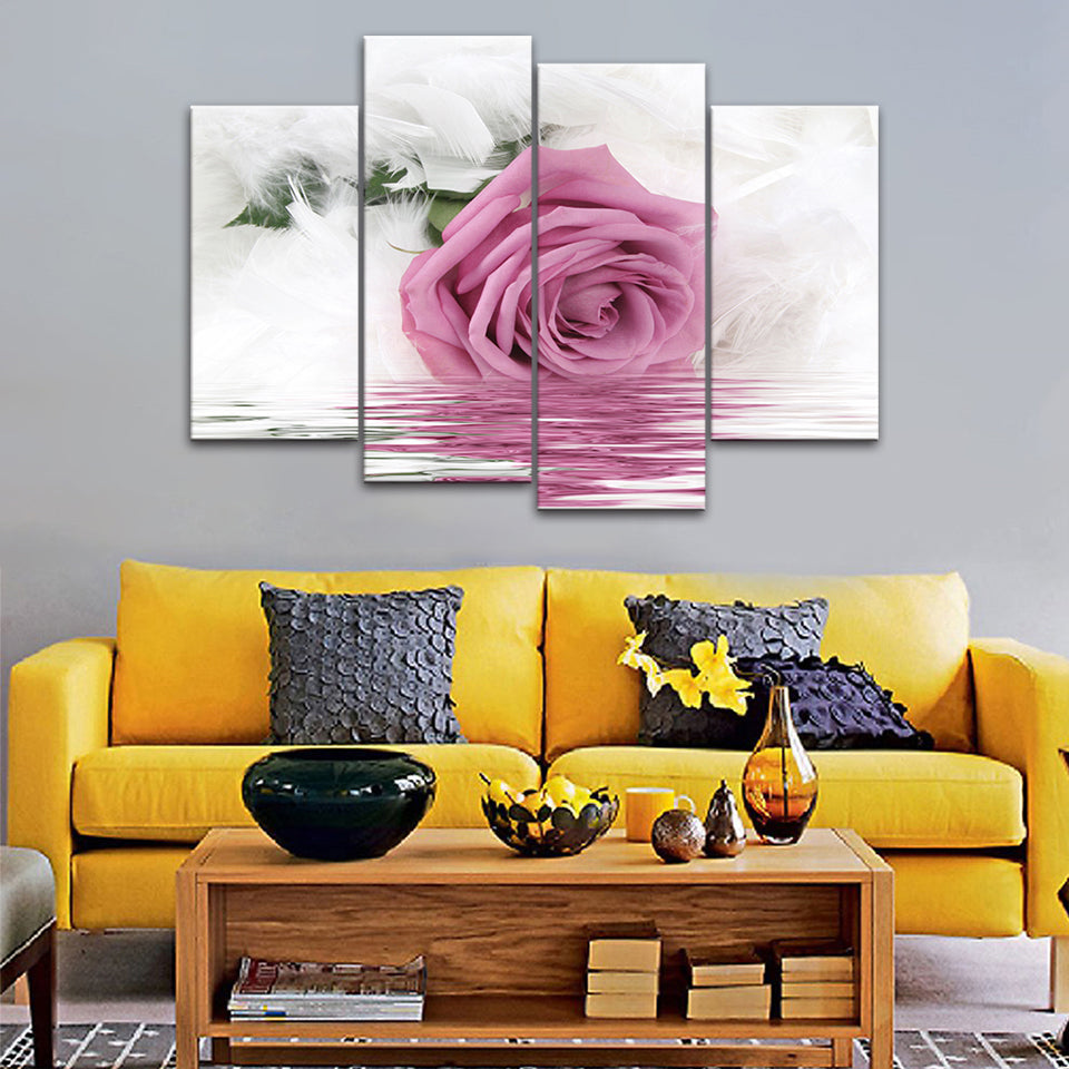 Pink Rose In Water - Leinwand Wandkunst Gemälde