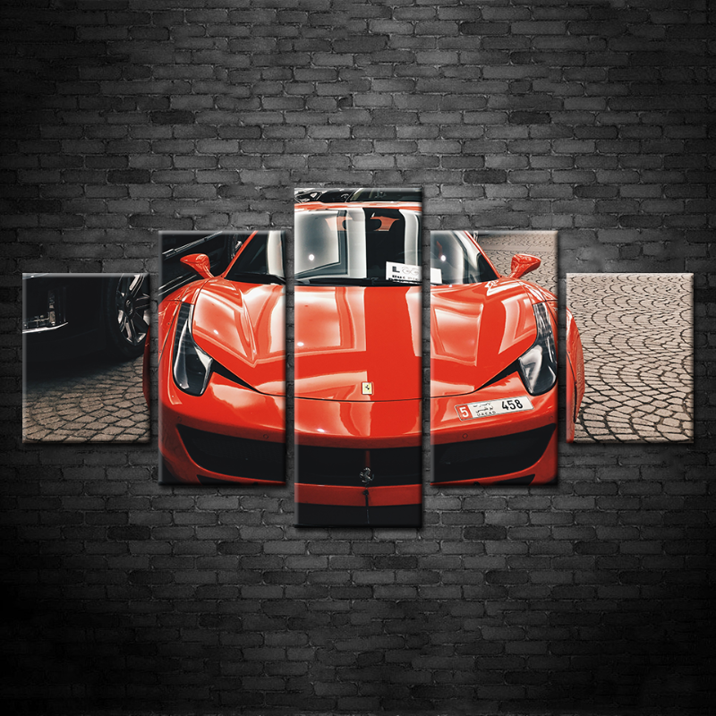 5-teilige Front-Ansicht Roter klassischen Auto - Leinwand Wandkunst Gemälde