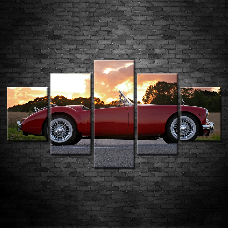 5-teilige Vintage Rot Metallic Auto - Leinwand Wandkunst Malerei