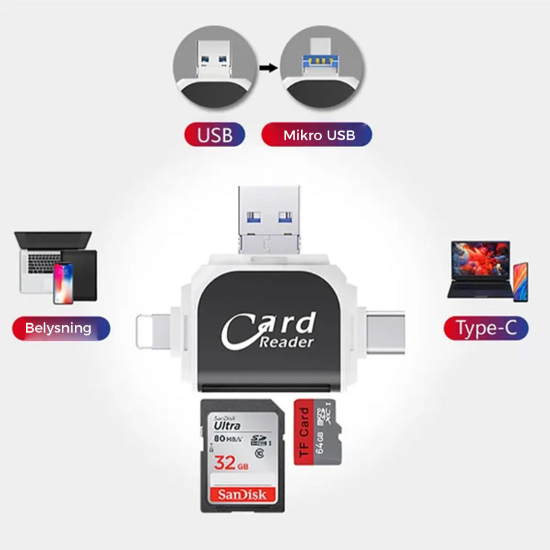 Multi-Port 4 in 1 Universeller SD TF Kartenleser | Karnz