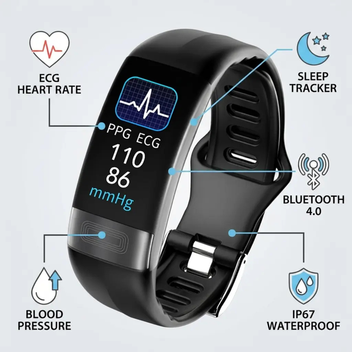 Intelligentes Armband mit Blutdruckmessung, EKG, Herzfrequenzmessung, Sauerstoffsättigungsmessung und Schlafüberwachung – von der FDA zugelassen