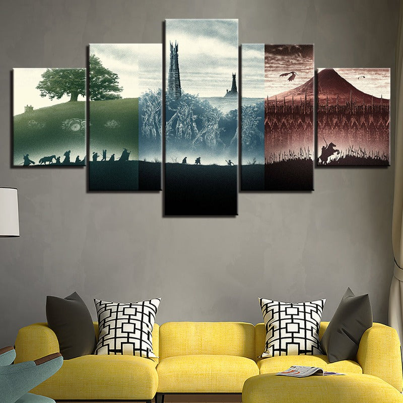 5-teilige monochromatische Landschaften - Leinwand Wandkunst Gemälde