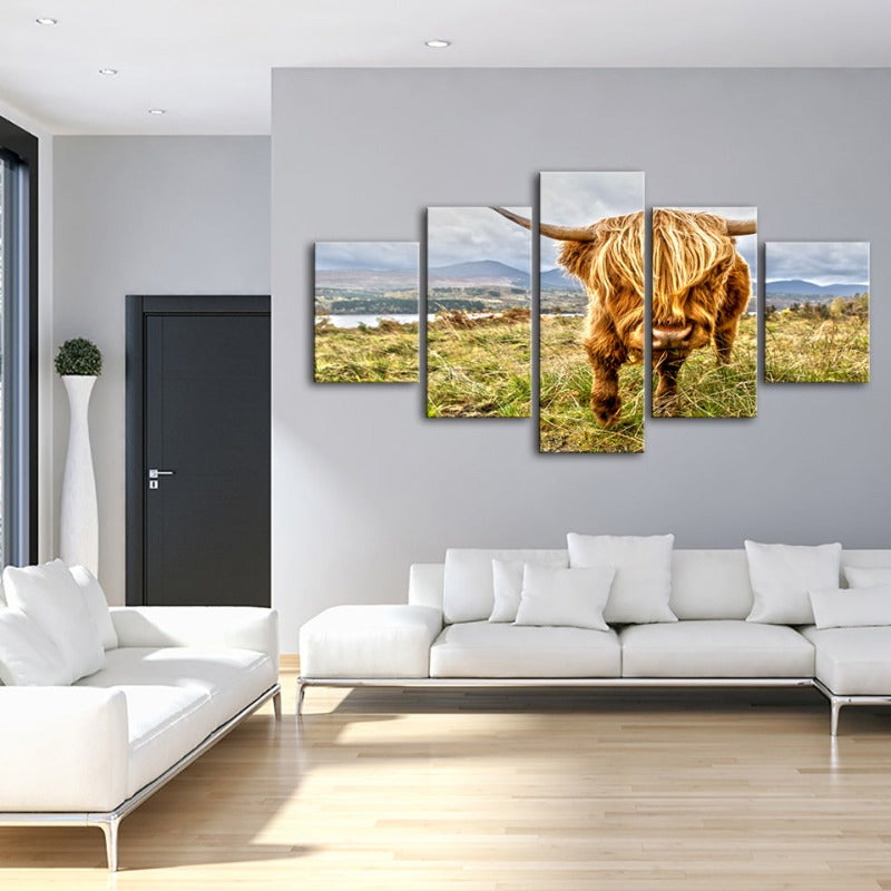 5 Stück Wild Cow - Leinwand Wandkunst Gemälde