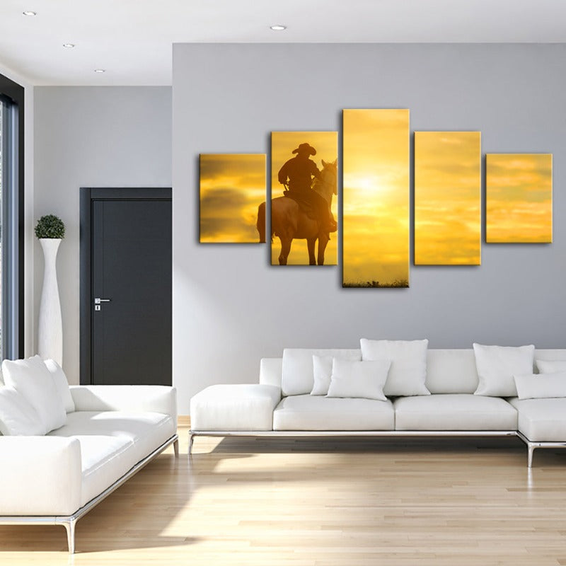 5 Stück Ein Cowboy und sein Pferd - Leinwand Wandkunst Gemälde