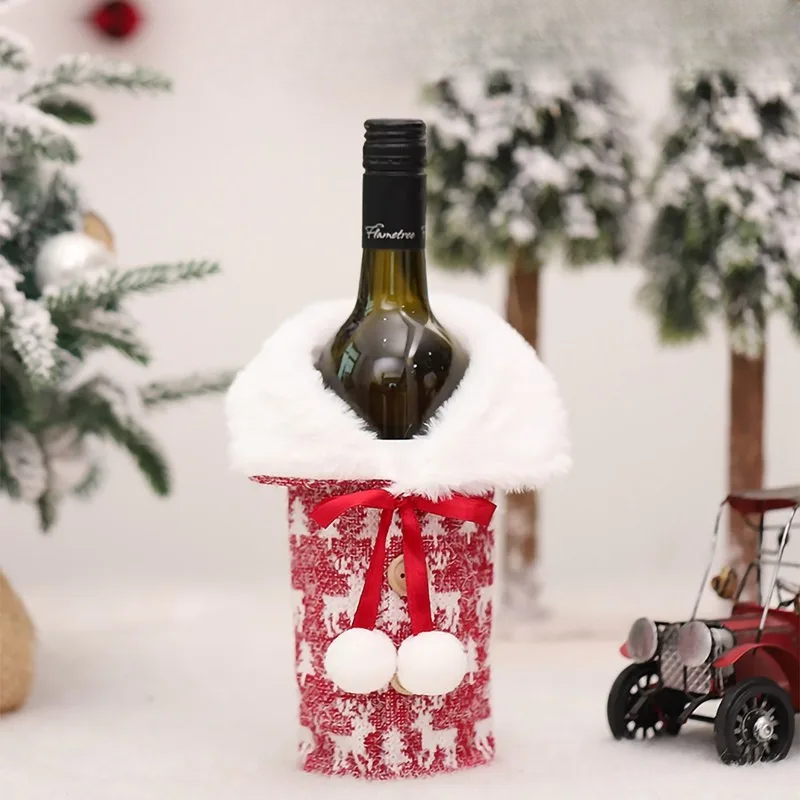 Weihnachtliche Flaschenhülle mit Fellkragen – Festliche Hülle für Weinflaschen, Wichtel-Deko für Weihnachten, Perfekt als Geschenkverpackung | Karnz
