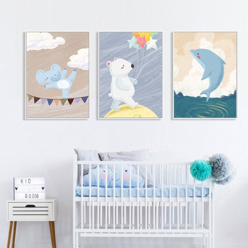 Cartoon Tiere Kinderzimmer - Leinwand Wandkunst Malerei