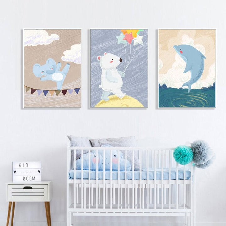 Cartoon Tiere Kinderzimmer - Leinwand Wandkunst Malerei