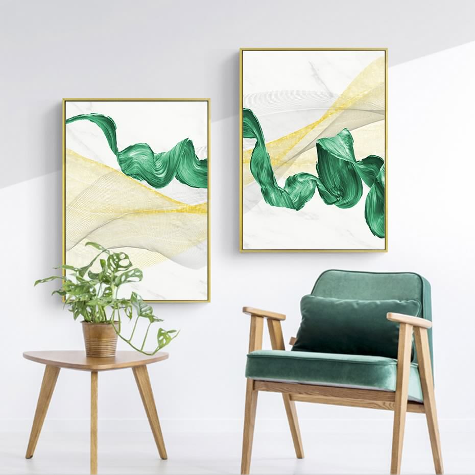 Grüner Tintenfluss - Leinwand Wandkunst Gemälde