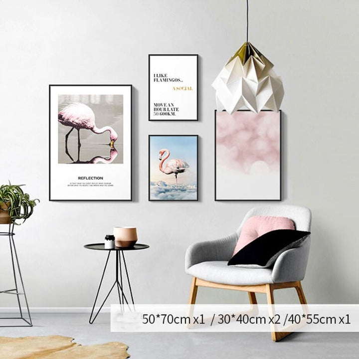 Flamingo In Landschaft - Leinwandwandkunstmalerei