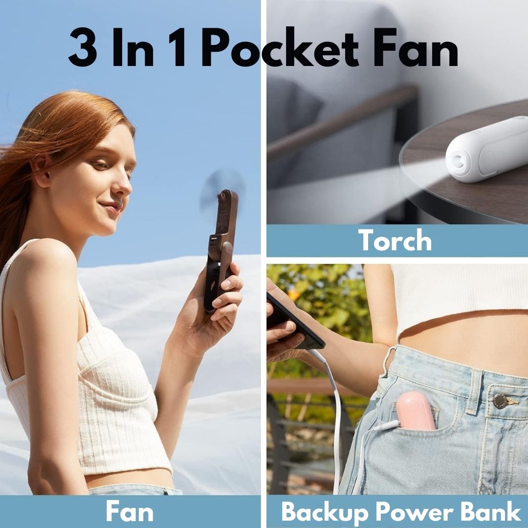 3 In 1 Handheld Mini Ventilator | USB Wiederaufladbar, Faltbares Design & Ideal für Reisen, Camping und Outdoor-Aktivitäten | Karnz