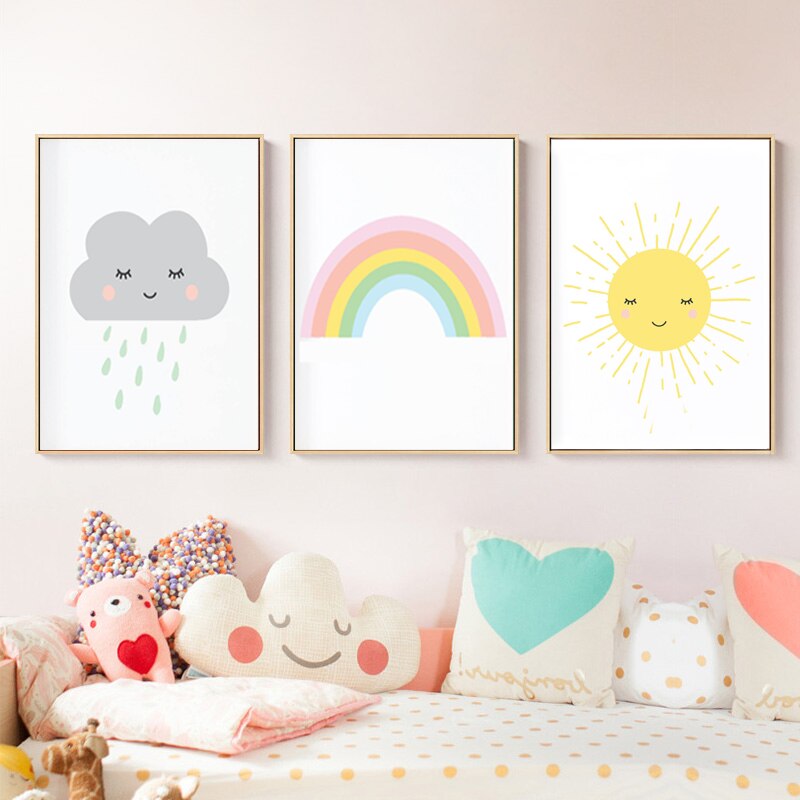 Moderner Cartoon-Regenbogen – Leinwandbild