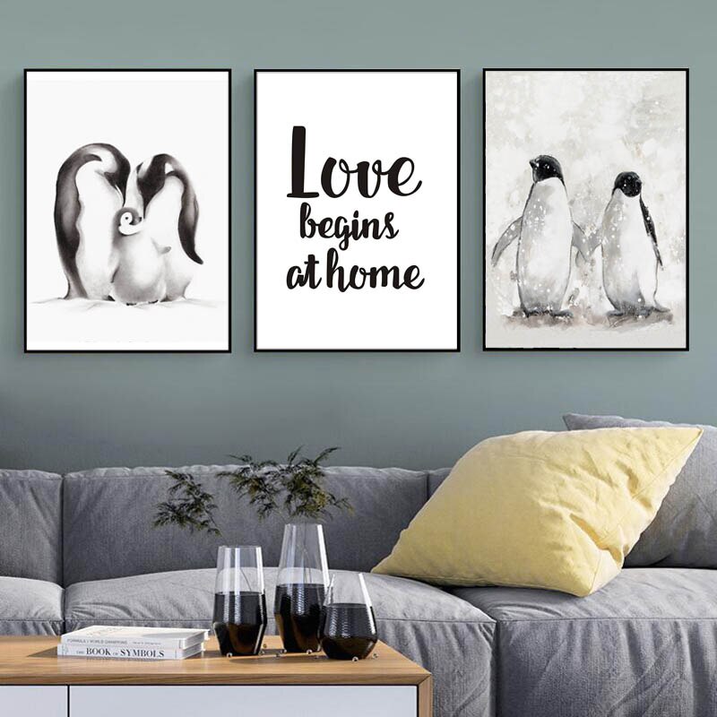 Moderne Pinguin-Familienliebe – Leinwandbild