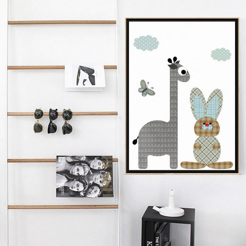 Cartoon Giraffe Rabbit Elephant Animals - Canvas Wandkunst Malerei