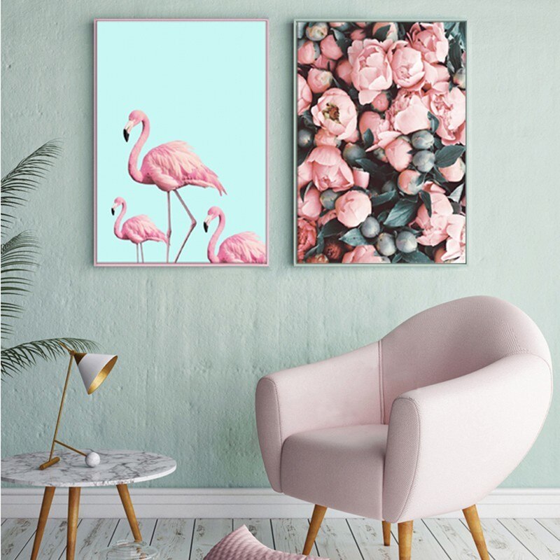 Nordischer warmrosa Flamingo - Leinwandbild
