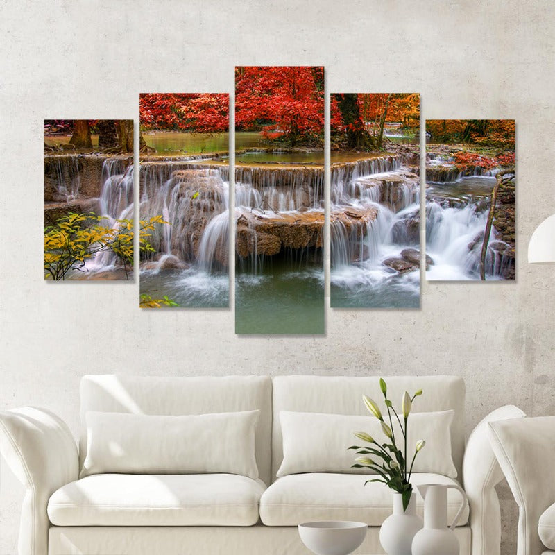 5-teilige schöne Wasserfall Landschaft - Leinwand Wandkunst Gemälde