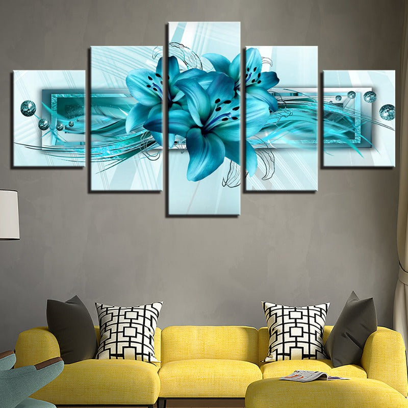 5-teilige blaue Tulpe Blume - Leinwand Wandkunst Gemälde