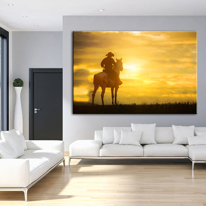 Ein Cowboy und sein Pferd - Canvas Wandkunst Gemälde