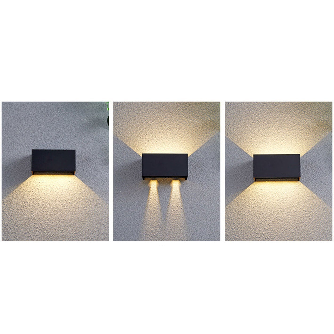 Moderne, wasserdichte, rechteckige LED-Wandleuchte für den Außenbereich mit nach oben und unten gerichteter Beleuchtung.