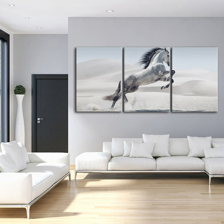 Springendes Weißes Pferd-Leinwand Wandkunst Gemälde 3 Stücke