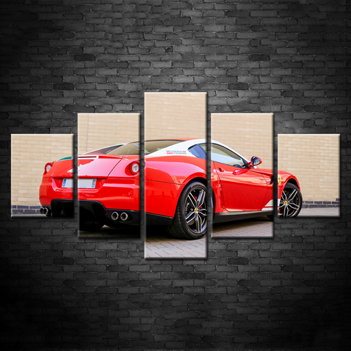 5 Teile - Rote Rückansicht Klassiker Auto - Leinwand Wandkunst Gemälde