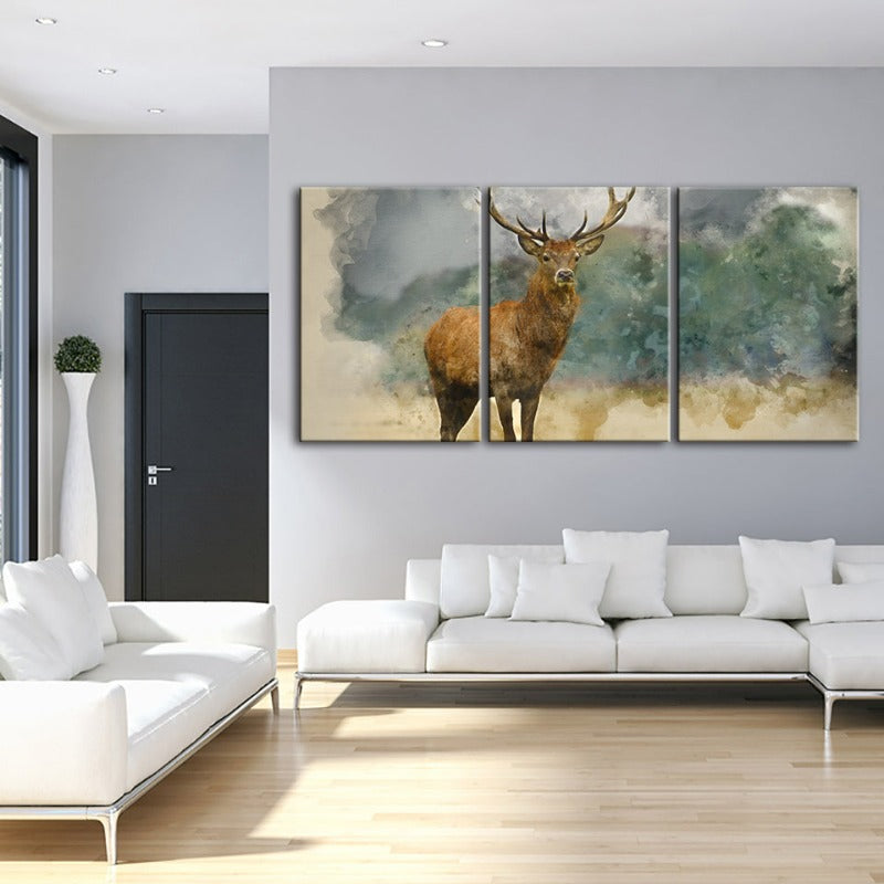 Aquarell-Wandbild „Hirsch der Steppe“ (3-teilig)