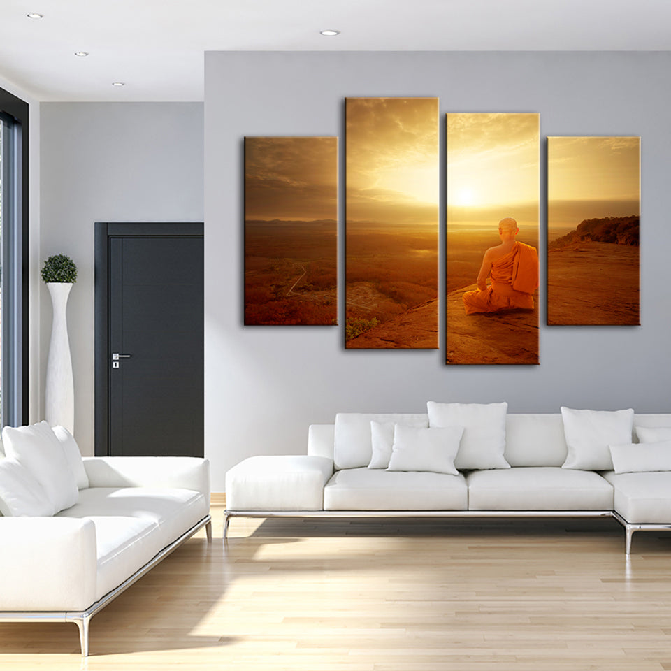 4-teilige ruhige Klippen-Sonnenuntergang - Leinwand Wandkunst Gemälde