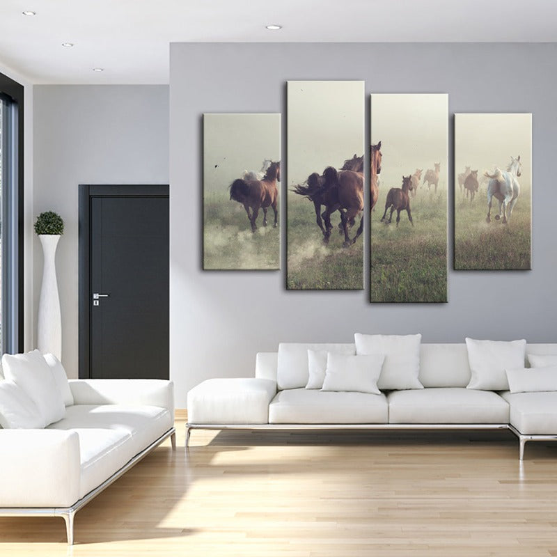 4-teilige laufende Pferde - Leinwand Wandkunst Malerei