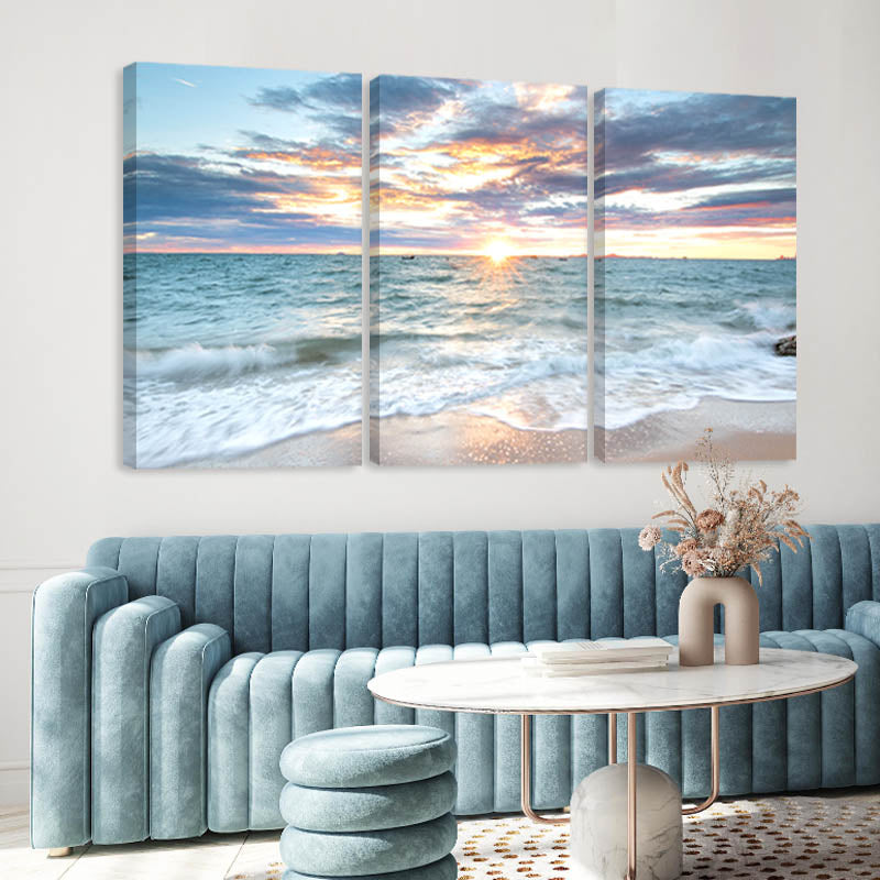 3 Stück Sonnenaufgang Strand Landschaft Poster Leinwand | Karnz