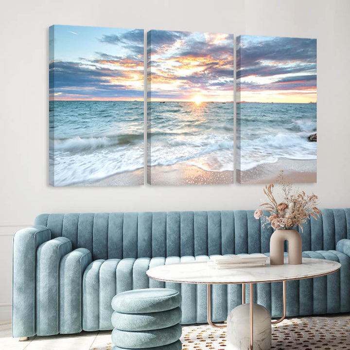 3 Stück Sonnenaufgang Strand Landschaft Poster Leinwand | Karnz