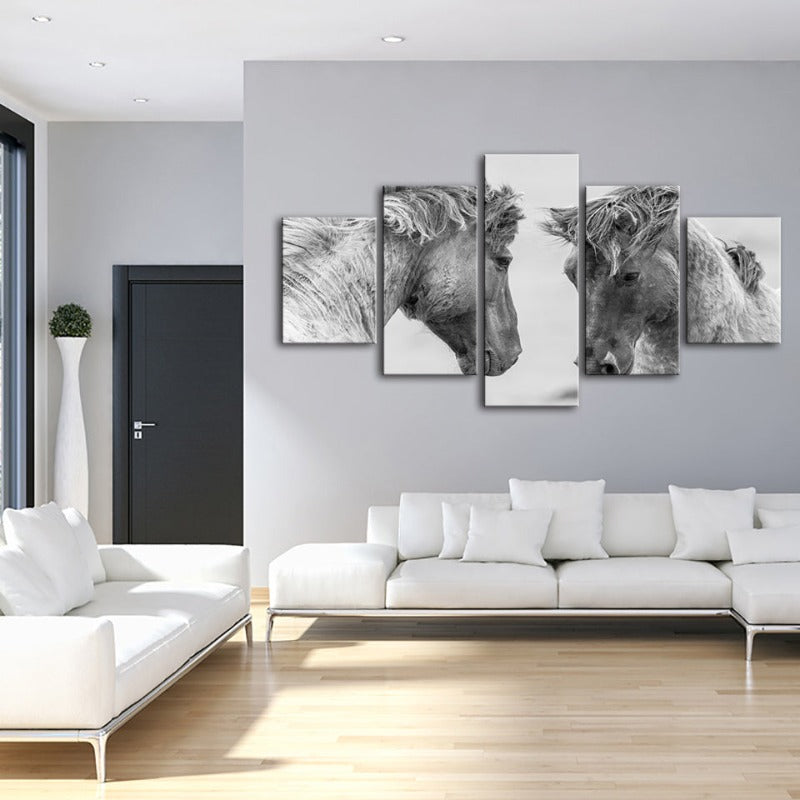 5 Stück Zwei Weiße Pferde - Leinwand Wandkunst Malerei
