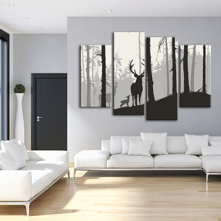 4 Stück Silhouette Hirsch Familie - Leinwand Wandkunst Malerei