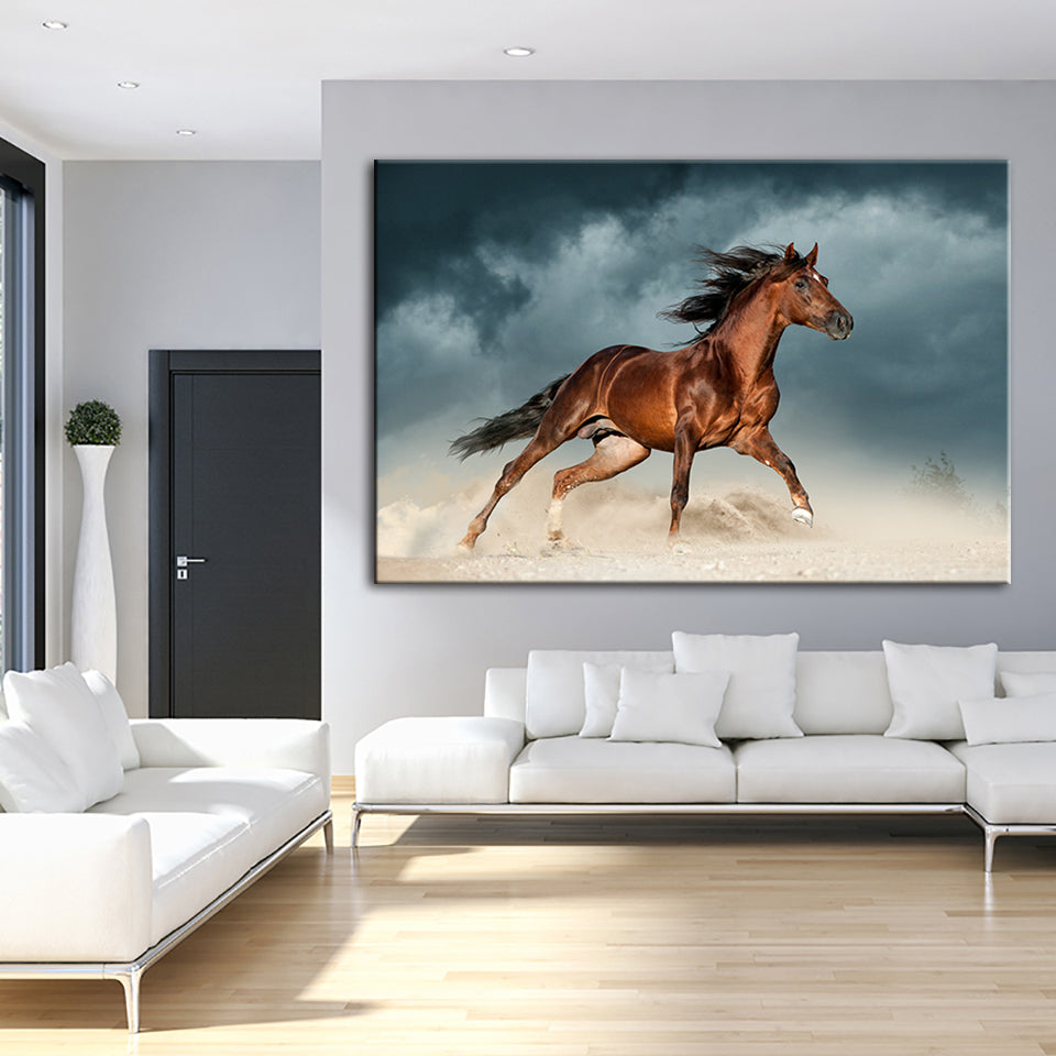 Braunes Pferd in der Wüste - Leinwand Wandkunst Malerei