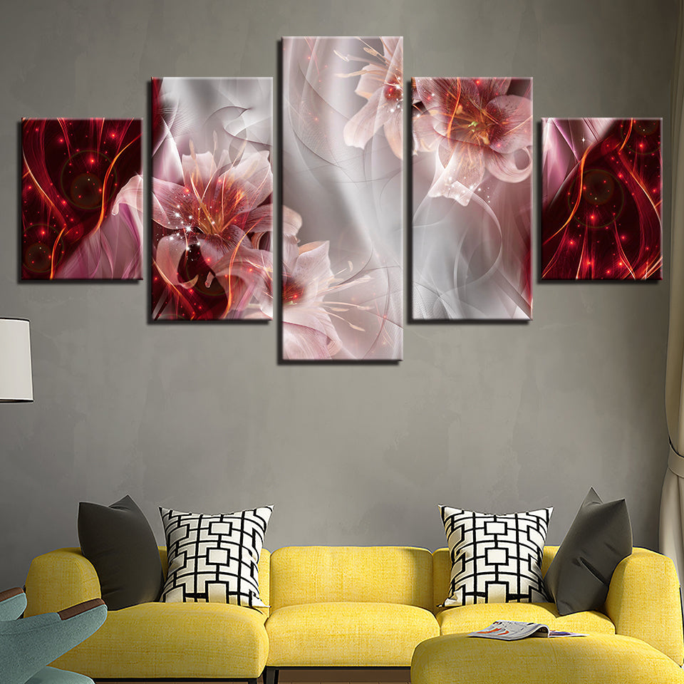 Fantastische Pink Lilien 5 Teile - Leinwand Wandkunst Malerei