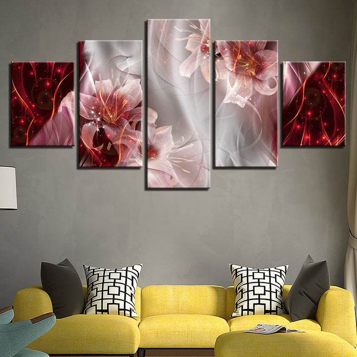 Fantastische Pink Lilien 5 Teile - Leinwand Wandkunst Malerei
