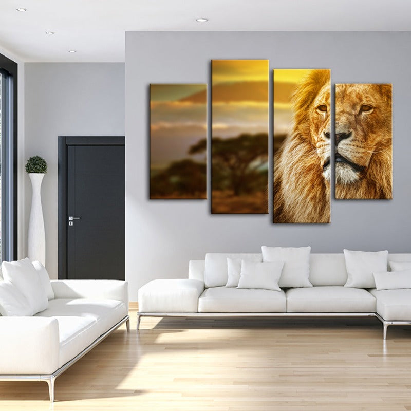 4 Stück Unamused Lion - Leinwand Wandkunst Gemälde