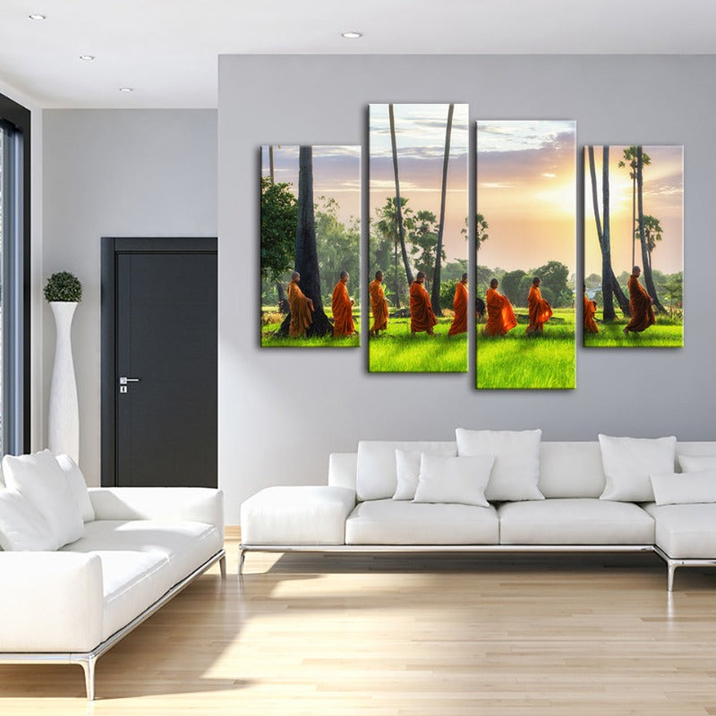 4-teilige entspannende Mönche - Leinwand Wandkunst Malerei