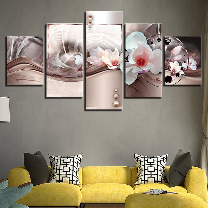 5 Stück Rose Gold Hintergrund Weiße Blume - Leinwand Wandkunst Malerei
