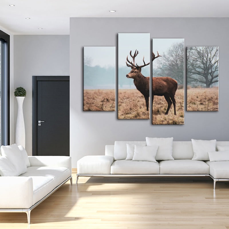 4 Stück Regal Hirsch in der Ebene - Leinwand Wandkunst Gemälde