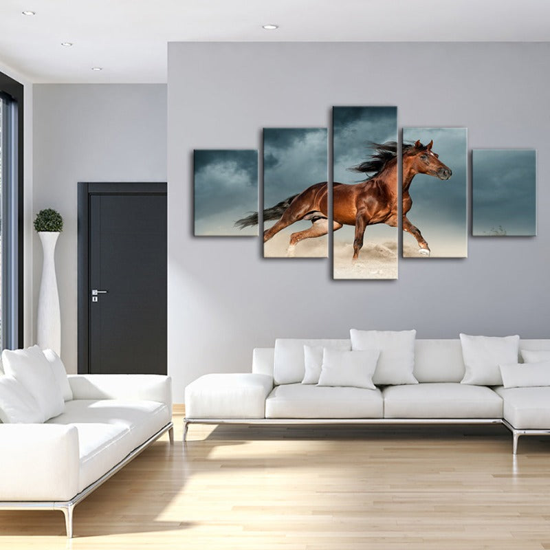 5 Stück Braunes Pferd in der Wüste - Leinwand Wandkunst Gemälde