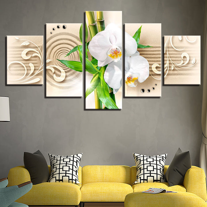 Ruhige weiße Orchideen, 5-teiliges Leinwandbild