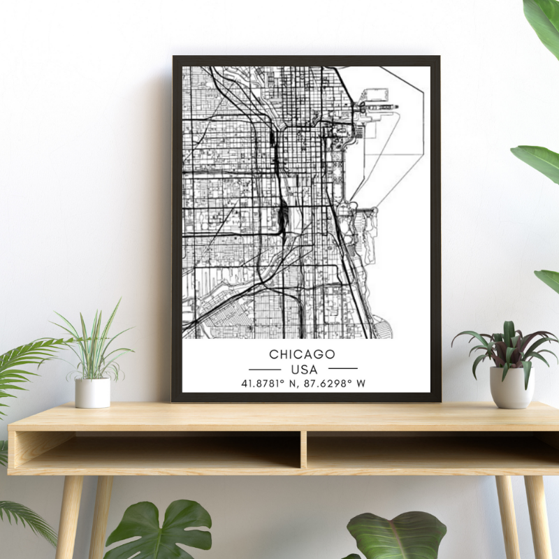 Chicago Stadtkarte - Leinwand Wandkunst Gemälde